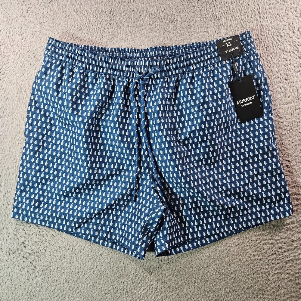 NWT Murano Swim‎ Shorts Trunks Men XL 5" Inseam Lined Pineapple Teal Blue White